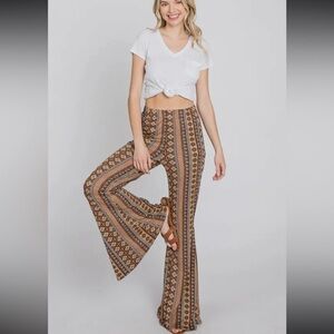 #93 NWOT Bohemian Flare Pants - Brown Pattern